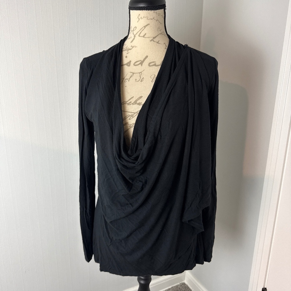 Lucy Women's small Drape Cowl Neck Wrap Solid Black Long Sleeve